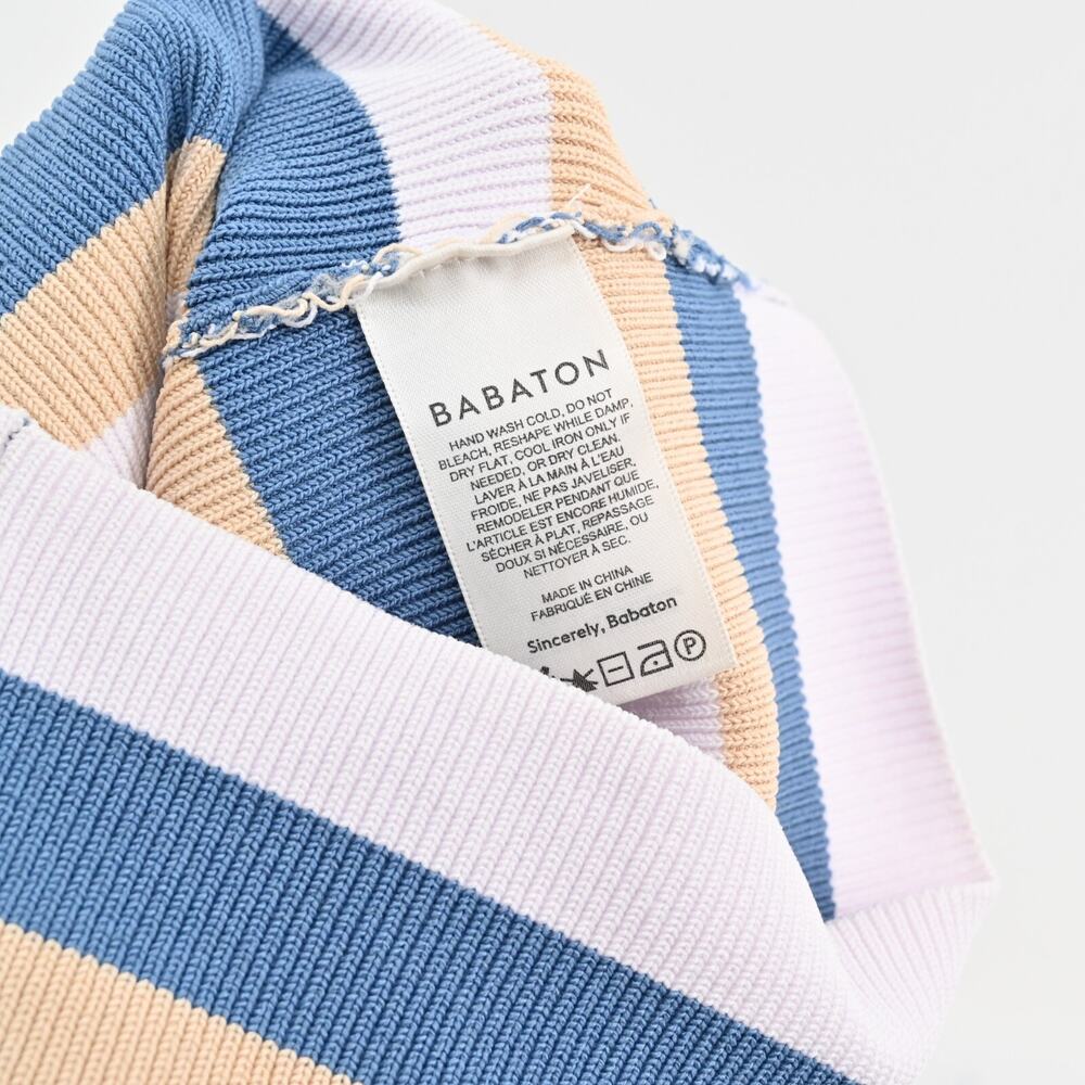 ARITZIA Top Sz XS Babaton Sculpt Knit Halter Flax Beige Flagstone Blue Stripe‎ - Picture 8 of 11